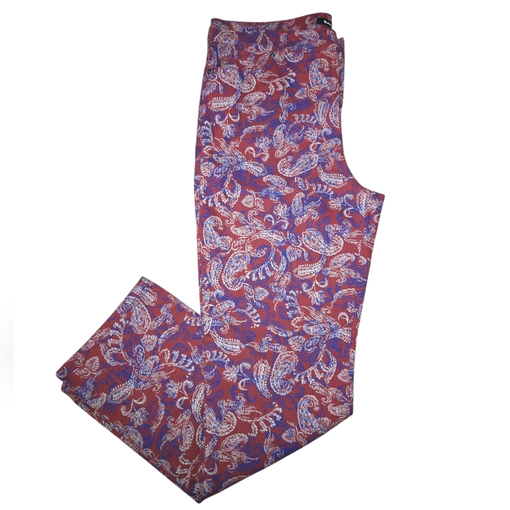 Bandolino Mandie Red Paisley Corduroy High Rise‎ Straight Leg Pants Plus Size 14